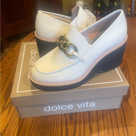 NWT Dolce Vita Brendan off-white leather platform wedge loafer. 9.5M Brand new - Picture 4 of 5